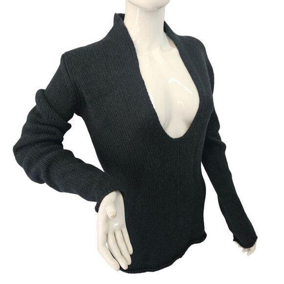 Loyandford Heavy Wool Sweater Hunter Green Tight Knit Deep V Neck Women M - Picture 2 of 10